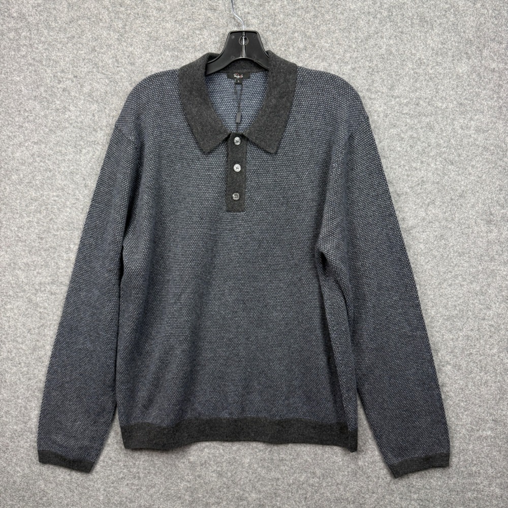 Rails Anders Mens Navy Blue Wool Blend Textured Long Sleeve Polo Sweater Large